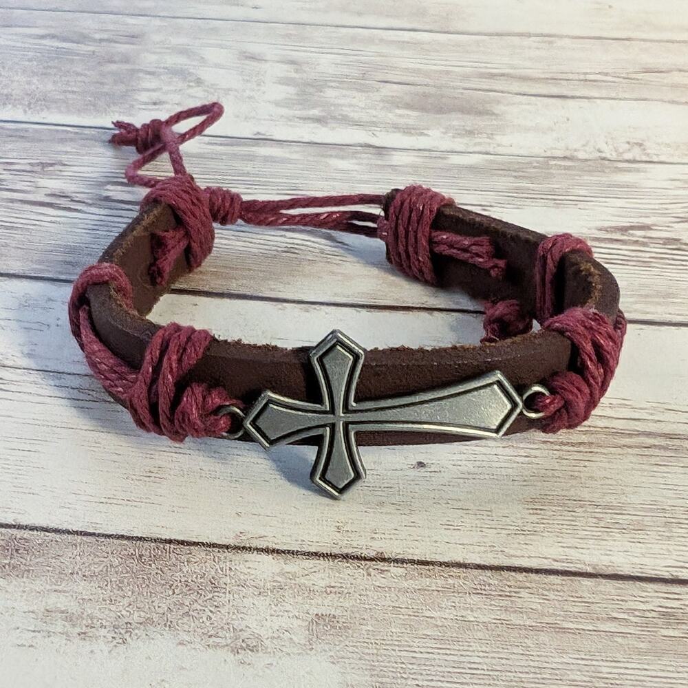 Red Tie Bracelet with Cross Charm